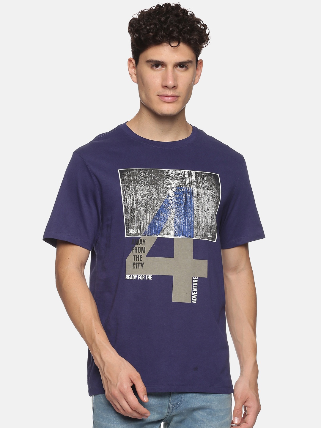 

bollti Typography Printed Pure Cotton T-shirt, Navy blue