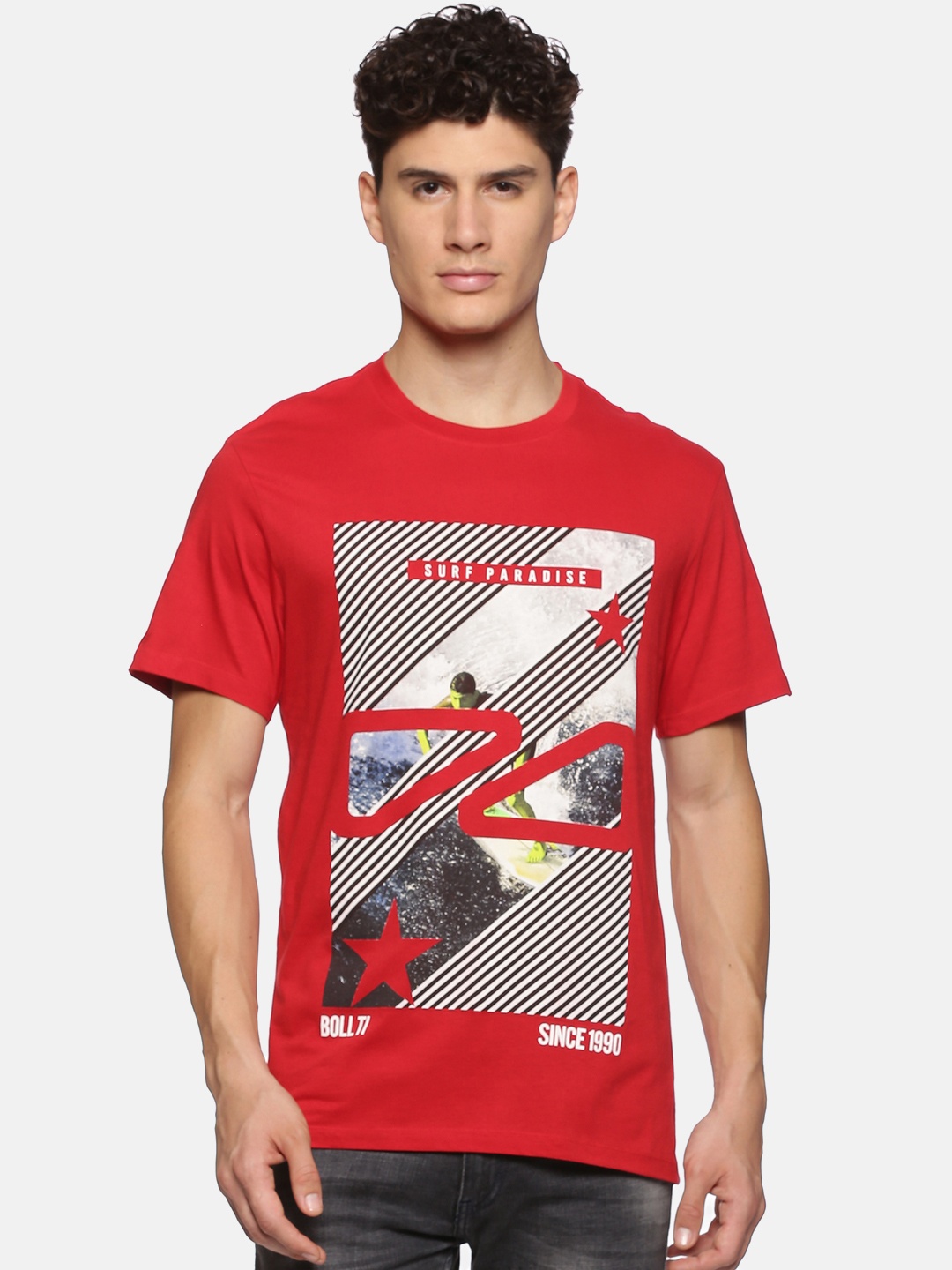 

bollti Graphic Printed Pure Cotton T-shirt, Red
