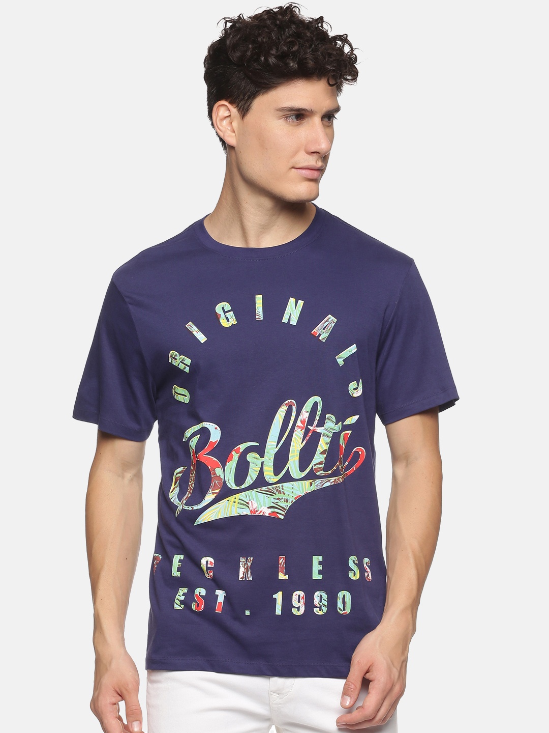 

bollti Typography Printed Cotton T-Shirt, Navy blue