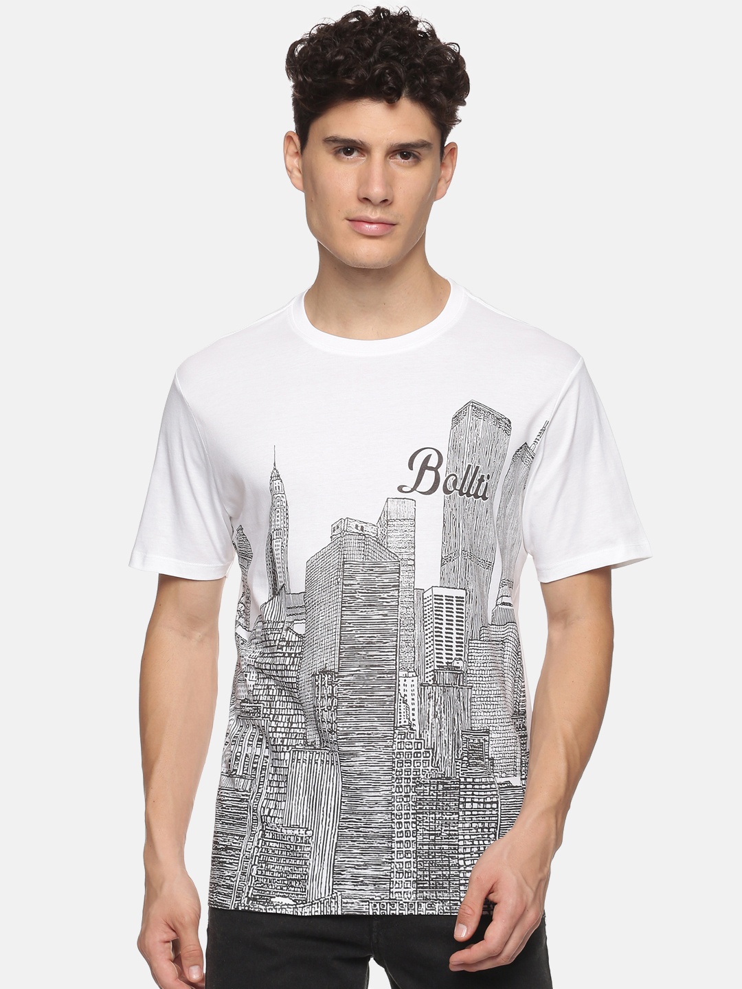

bollti Graphic Printed Pure Cotton Casual T-Shirt, White
