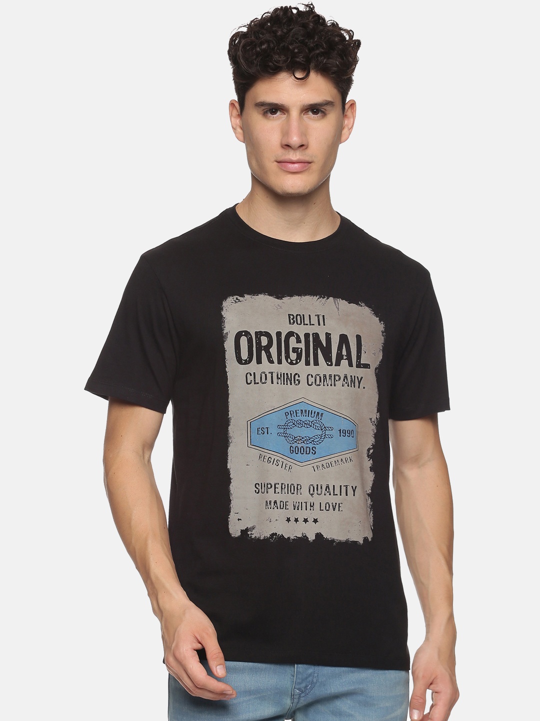 

bollti Typography Printed Cotton T-Shirt, Black