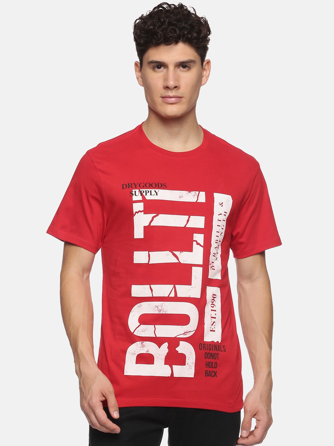 

bollti Typography Printed Pure Cotton T-shirt, Red