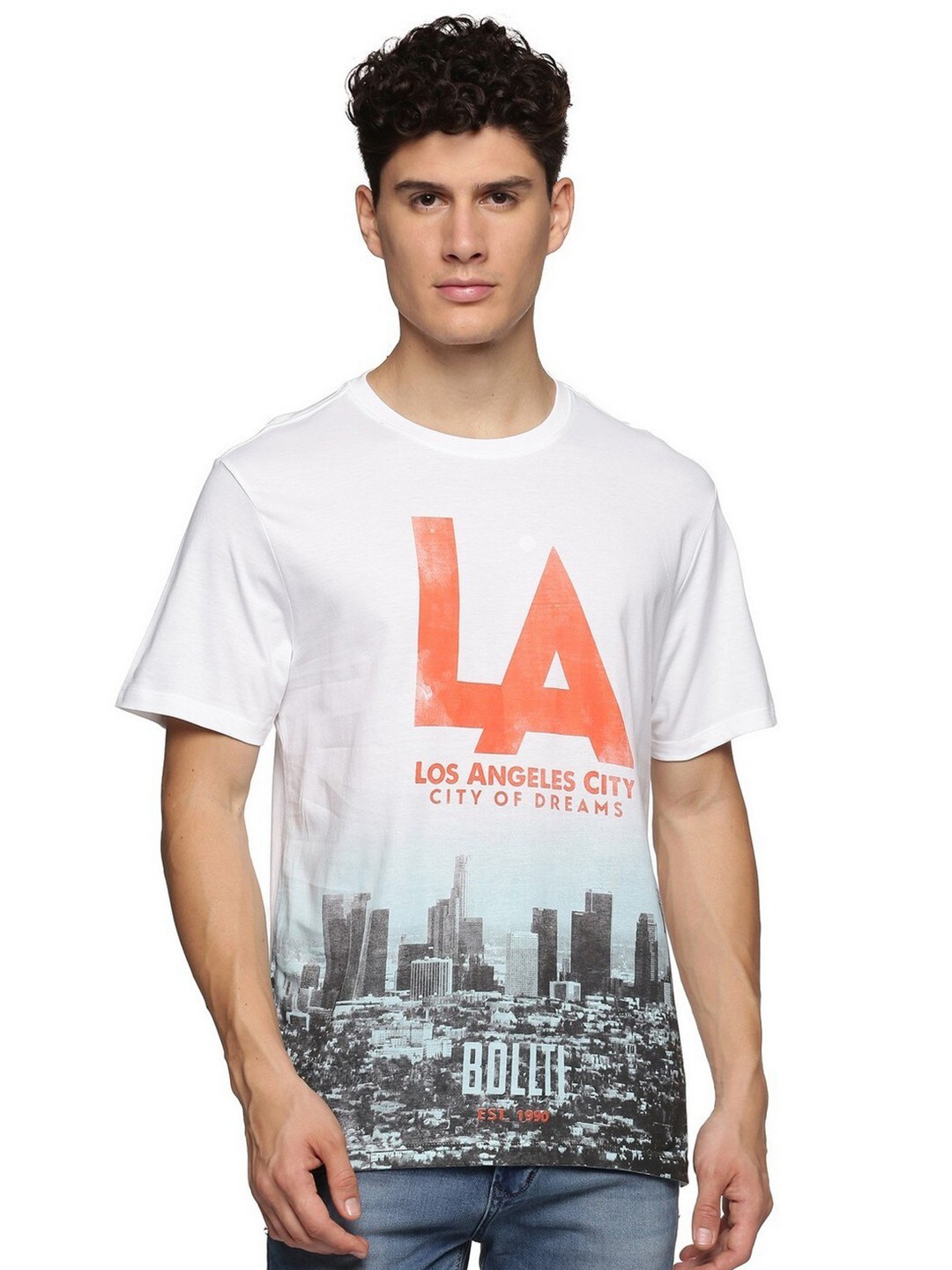 

bollti Graphic Printed Cotton T-Shirt, White