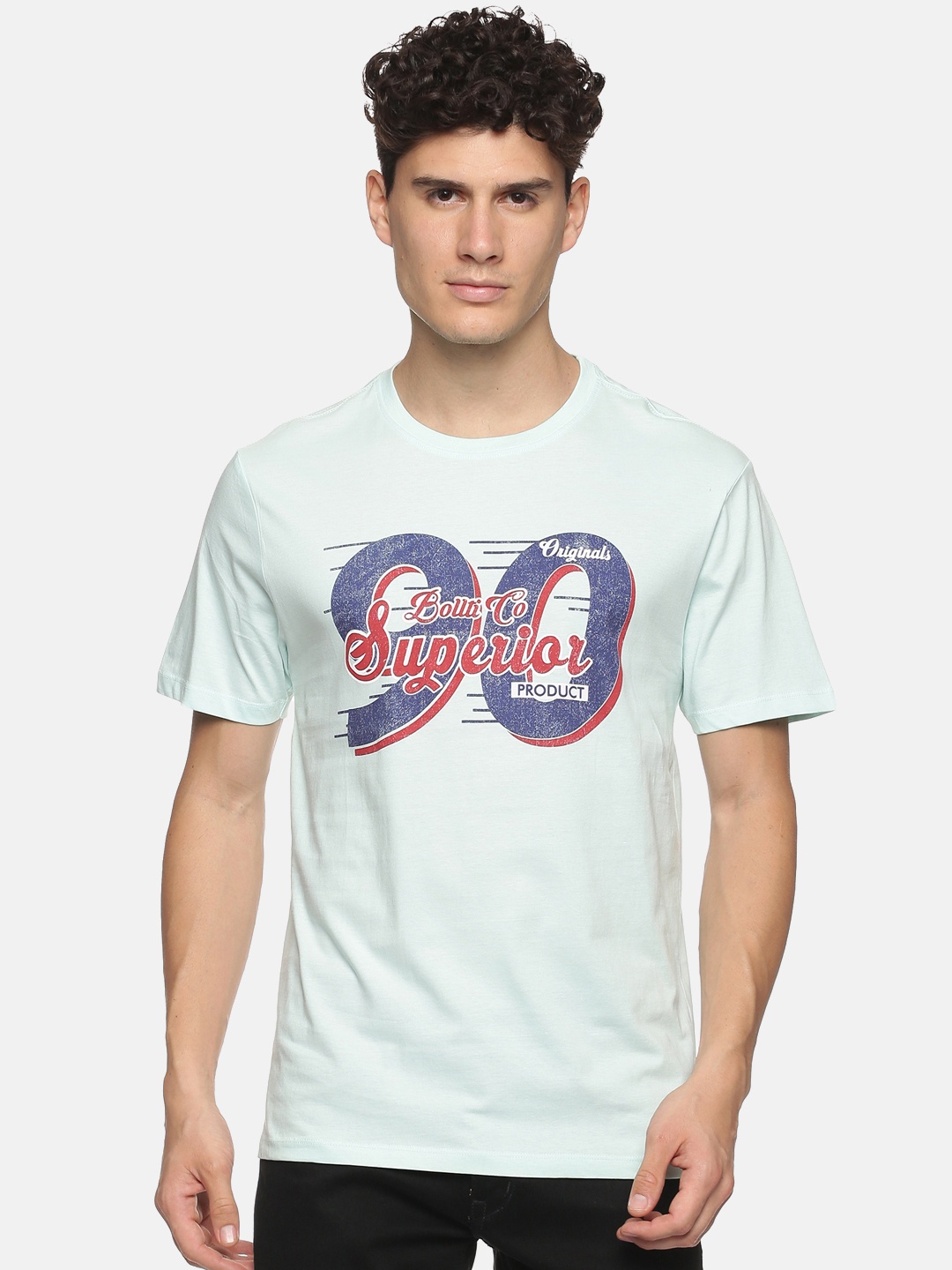 bollti Typography Printed Pure Cotton Casual T-Shirt, Blue