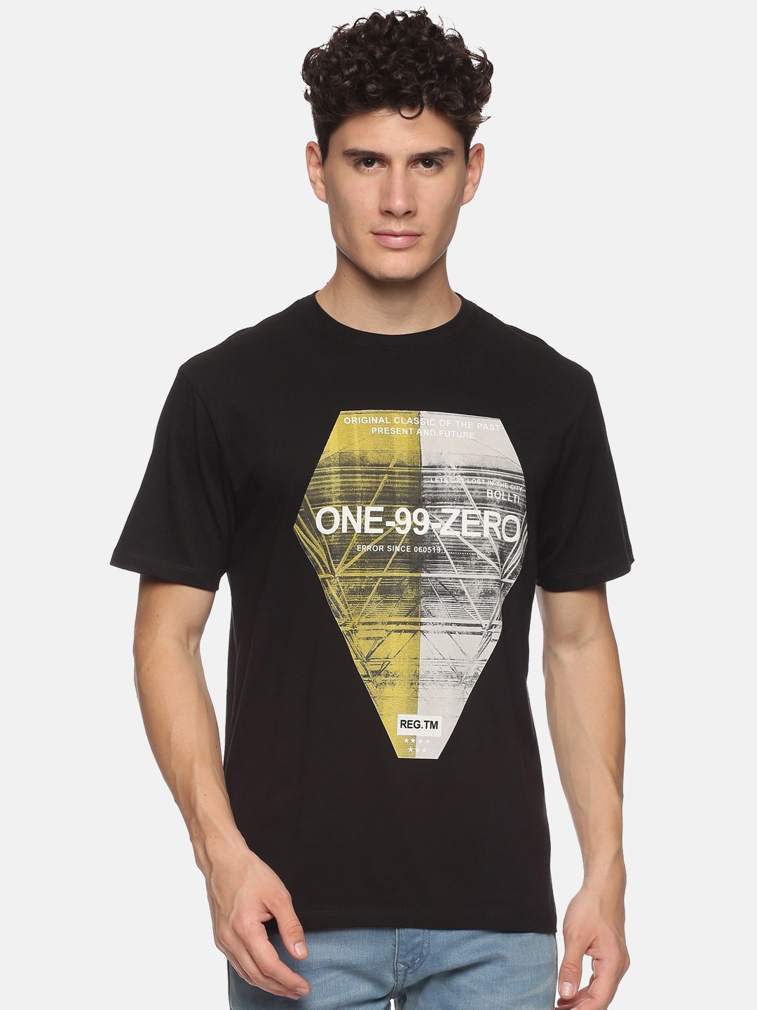 

bollti Graphic Printed Pure Cotton Casual T-Shirt, Black