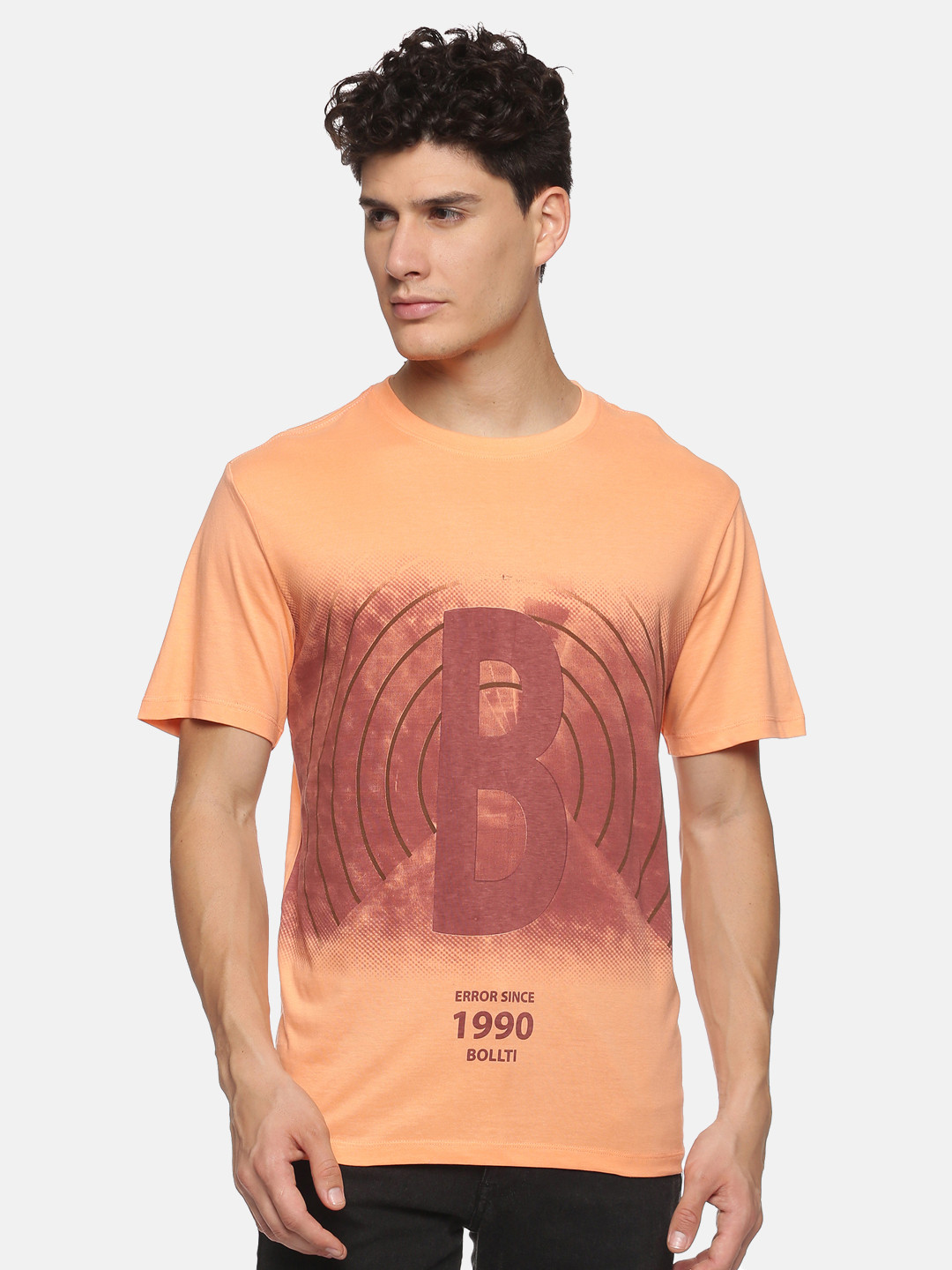 

bollti Typography Printed Round Neck Cotton T-shirt, Orange