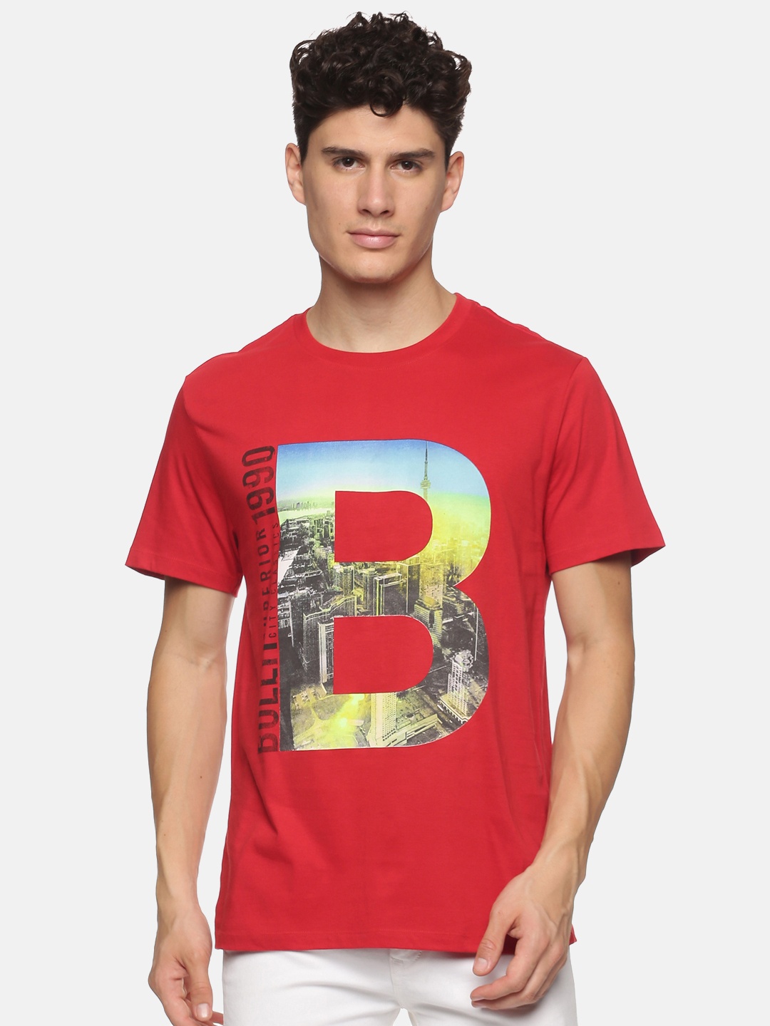 

bollti Typography Printed Round Neck Cotton T-shirt, Red