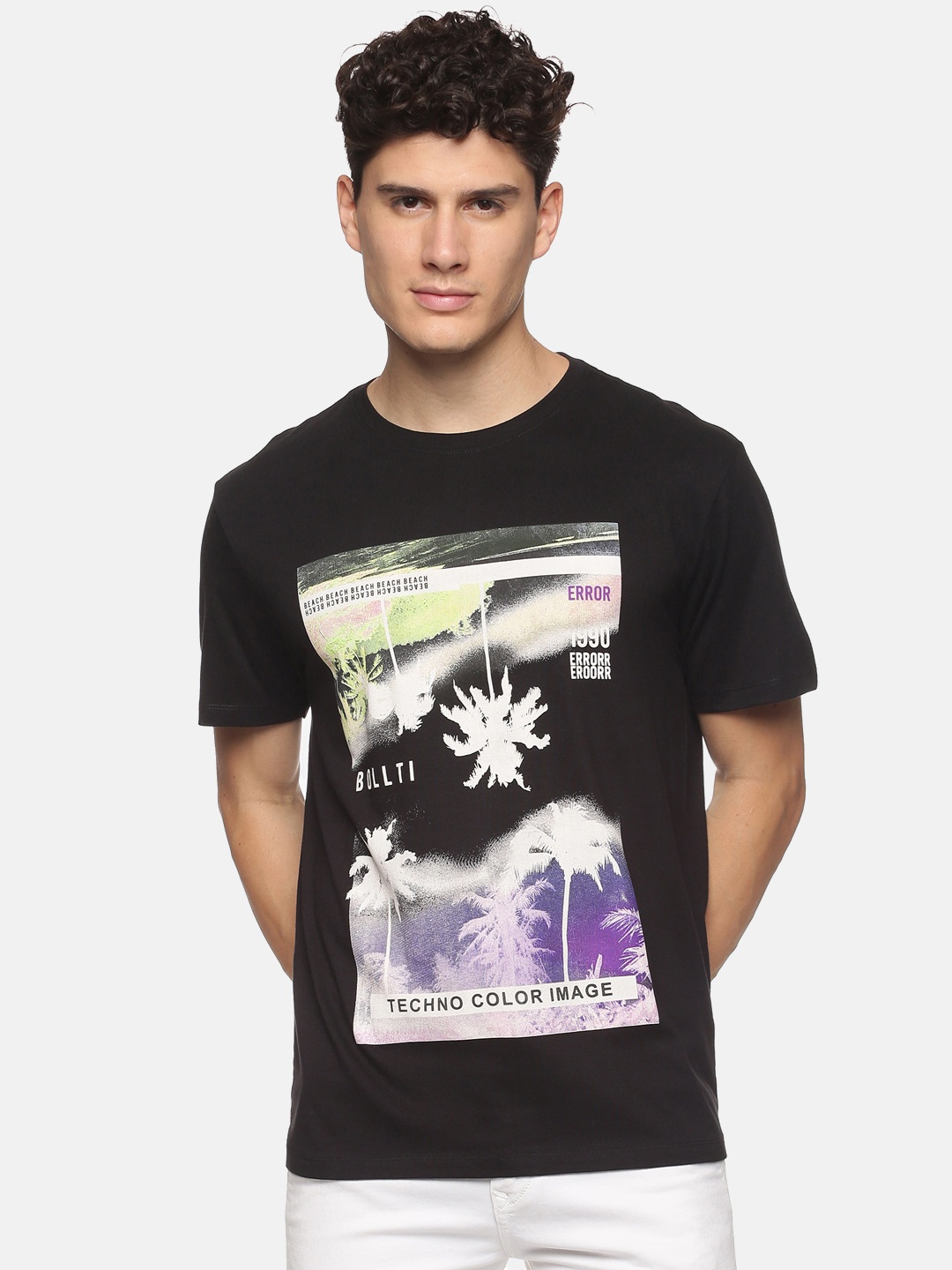 

bollti Graphic Printed Cotton T-Shirt, Black