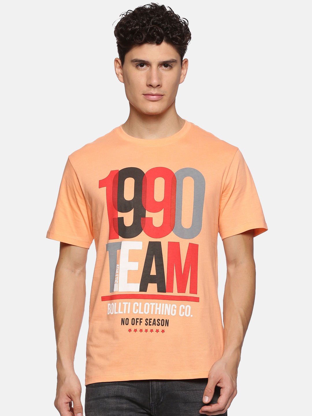 

bollti Typography Printed Pure Cotton T-shirt, Orange