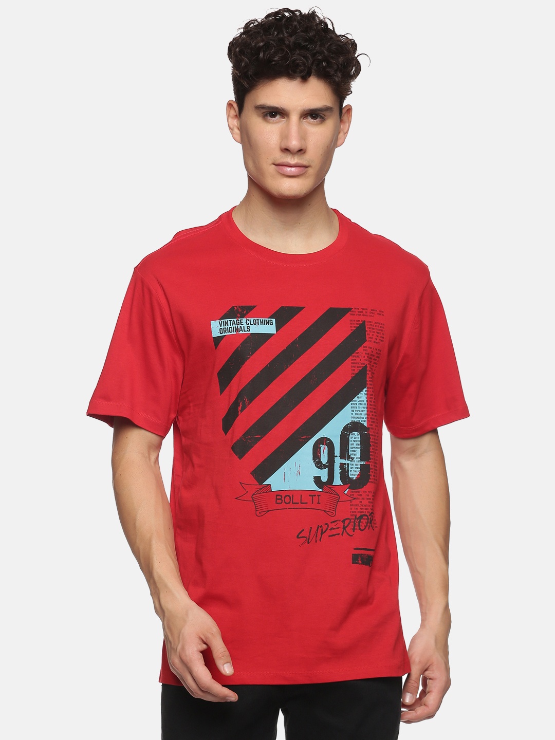 

bollti Graphic Printed Pure Cotton Casual T-Shirt, Red