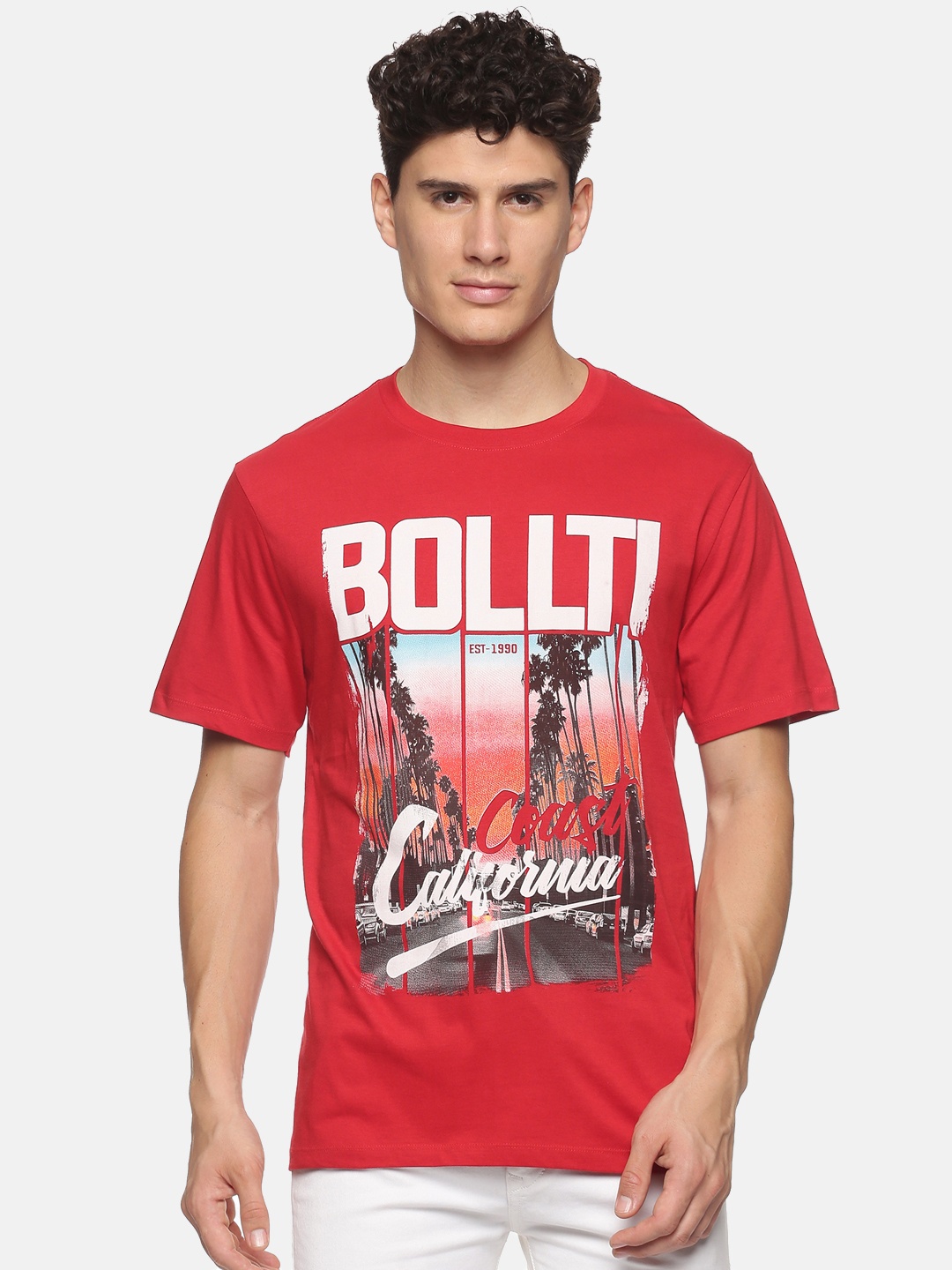 

bollti Graphic Printed Round Neck Cotton T-shirt, Red