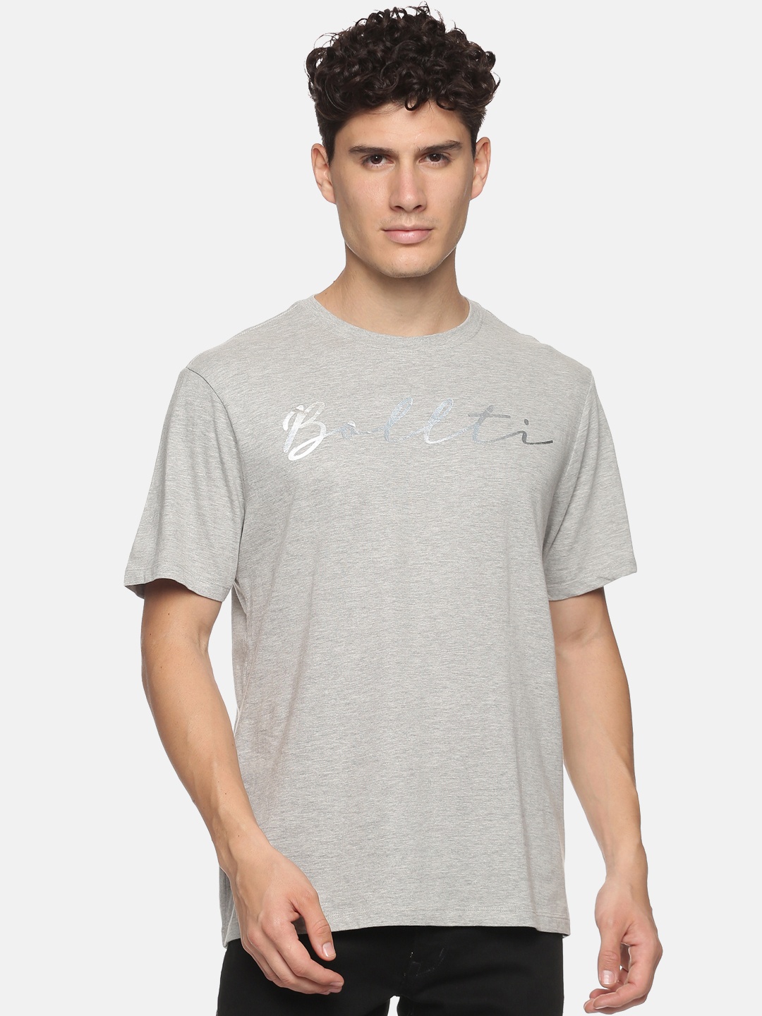 

bollti Typography Printed Cotton T-Shirt, Grey