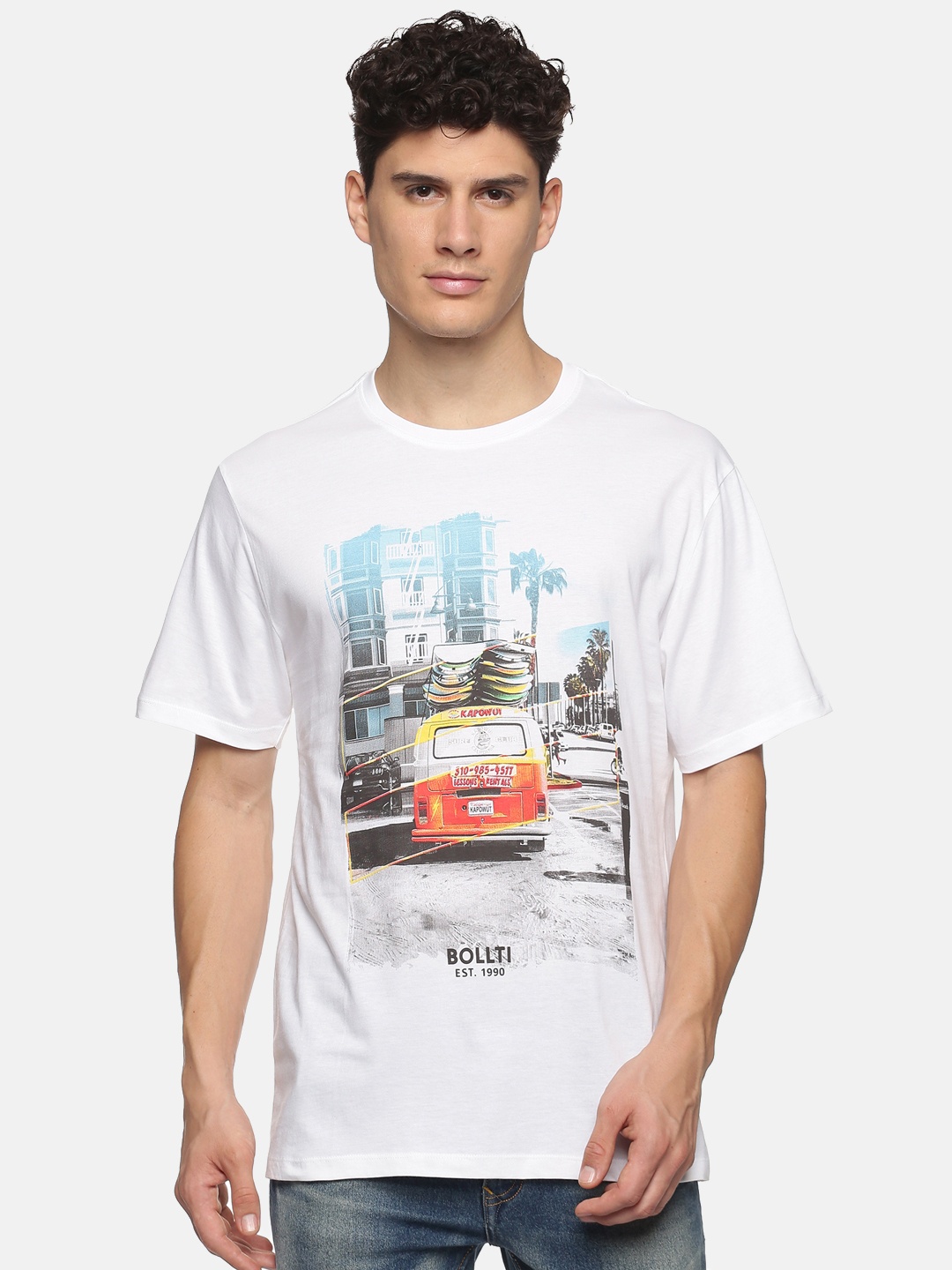 

bollti Graphic Printed Round Neck Cotton T-shirt, White