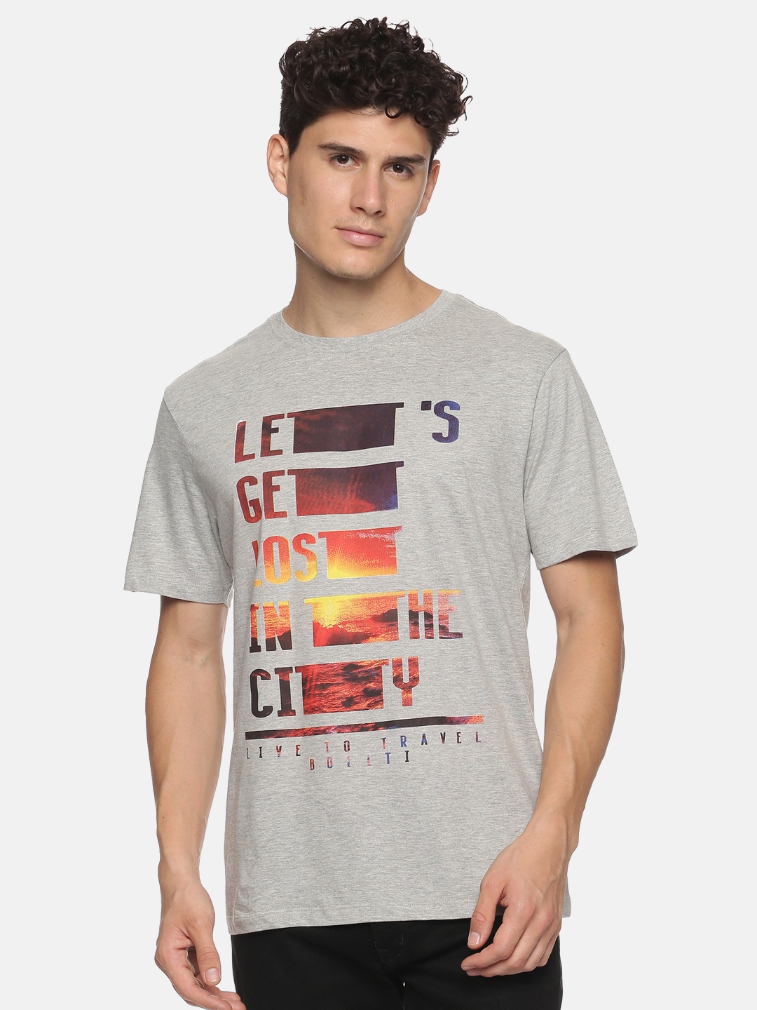 

bollti Typography Printed Round Neck Cotton T-shirt, Grey