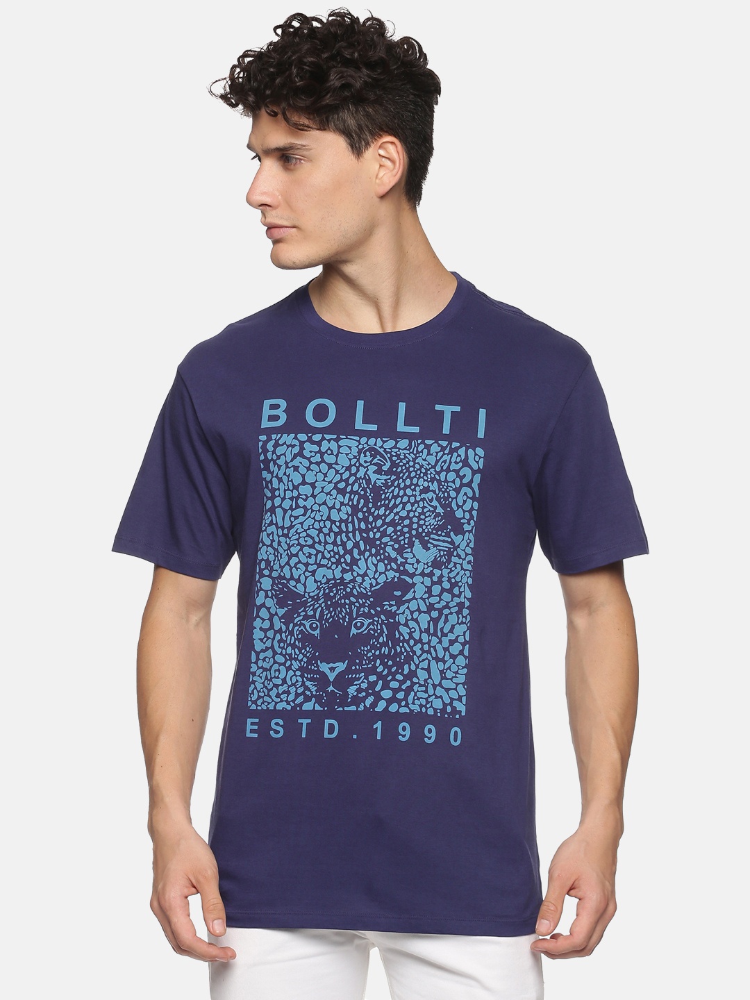 

bollti Graphic Printed Pure Cotton T-shirt, Navy blue