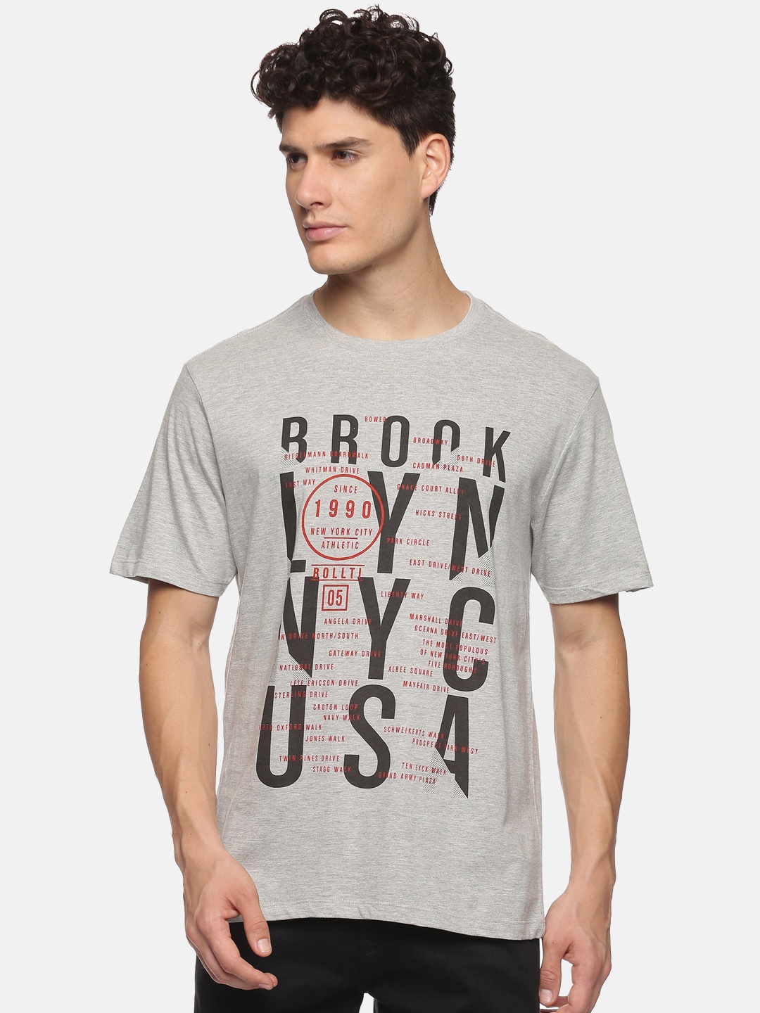 

bollti Typography Printed Round Neck Cotton T-shirt, Grey