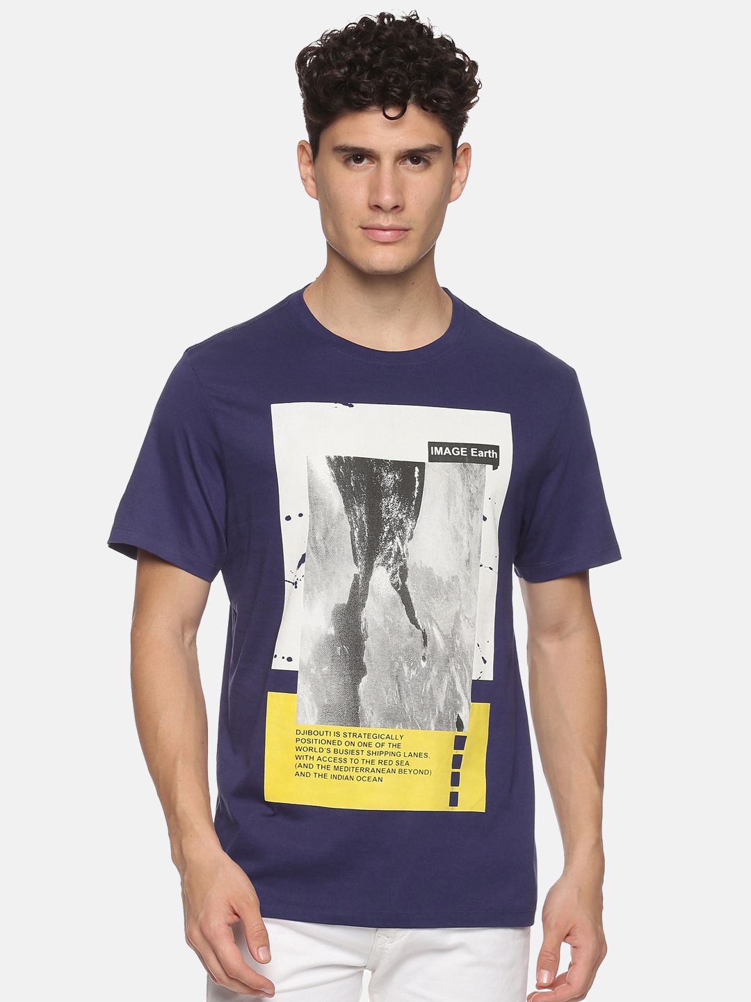 

bollti Graphic Printed Cotton T-Shirt, Navy blue