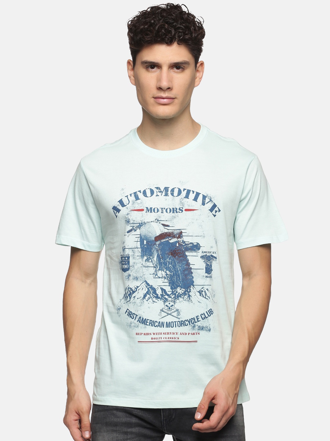 

bollti Graphic Printed Pure Cotton T-shirt, Blue
