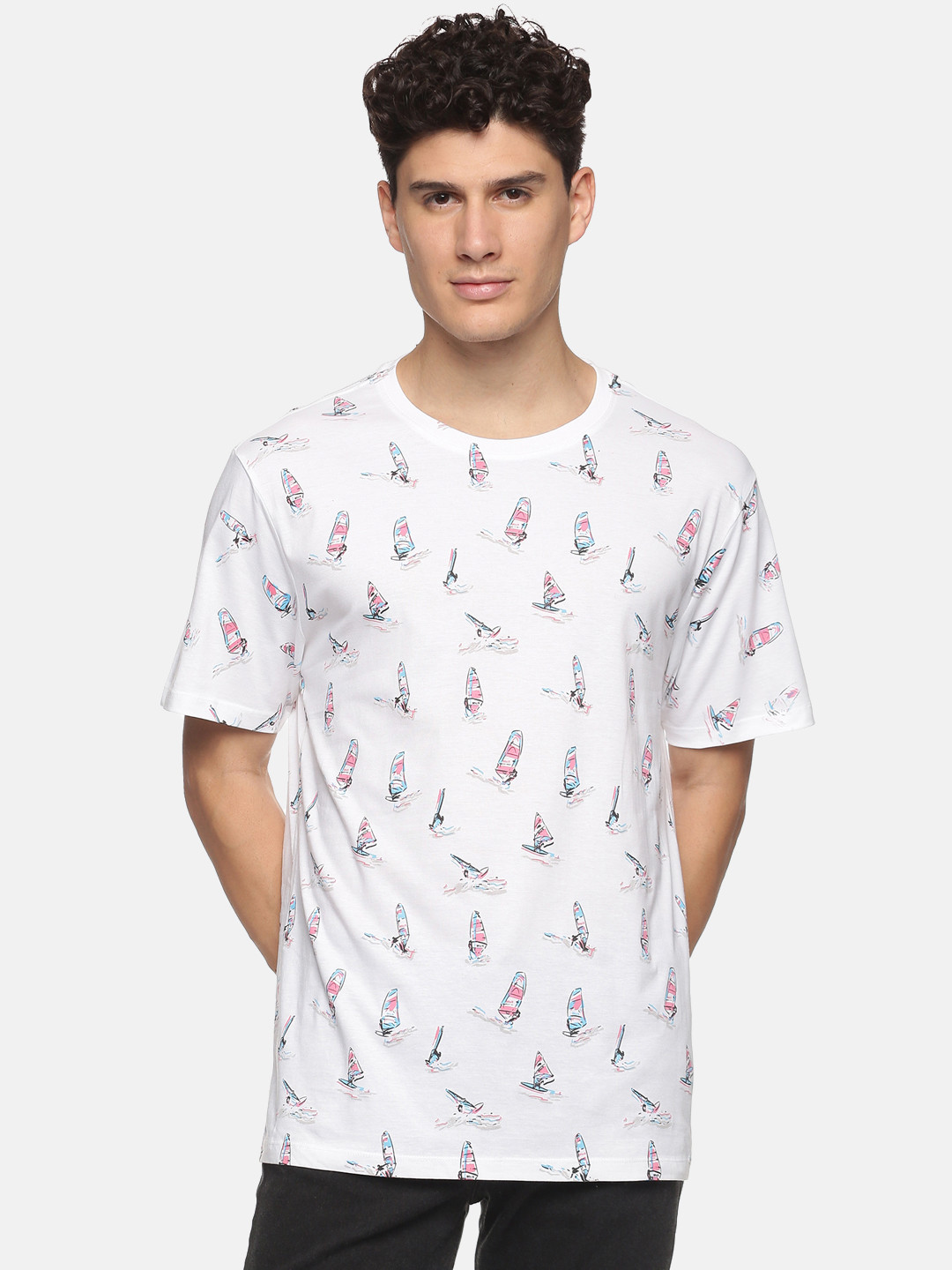 

bollti Conversational Printed Round Neck Cotton T-shirt, White