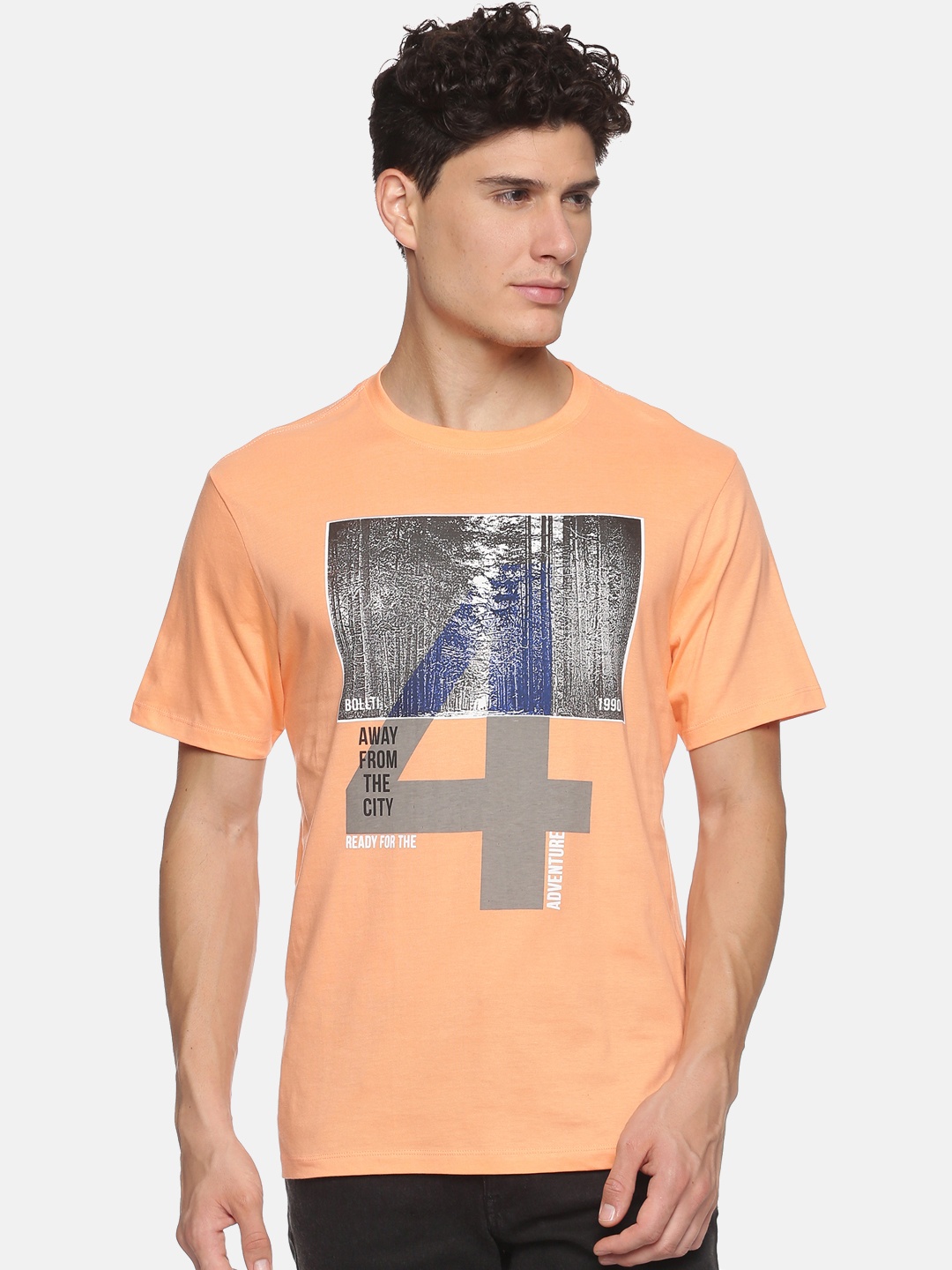 

bollti Graphic Printed Pure Cotton Casual T-Shirt, Orange