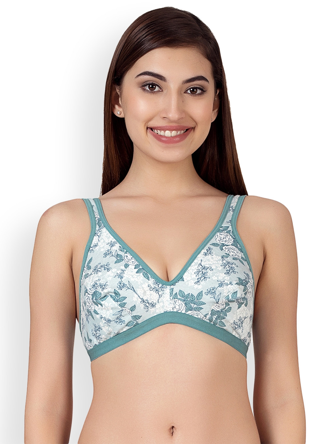 

Clovia Cotton Non-Padded Non-Wired Floral Print Bra, Green