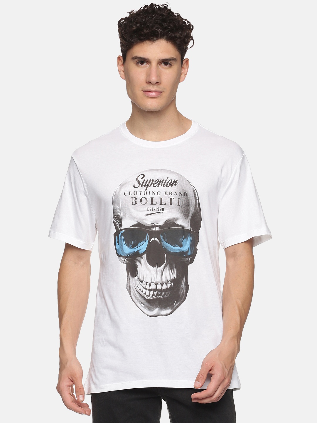 

bollti Graphic Printed Pure Cotton Casual T-Shirt, White