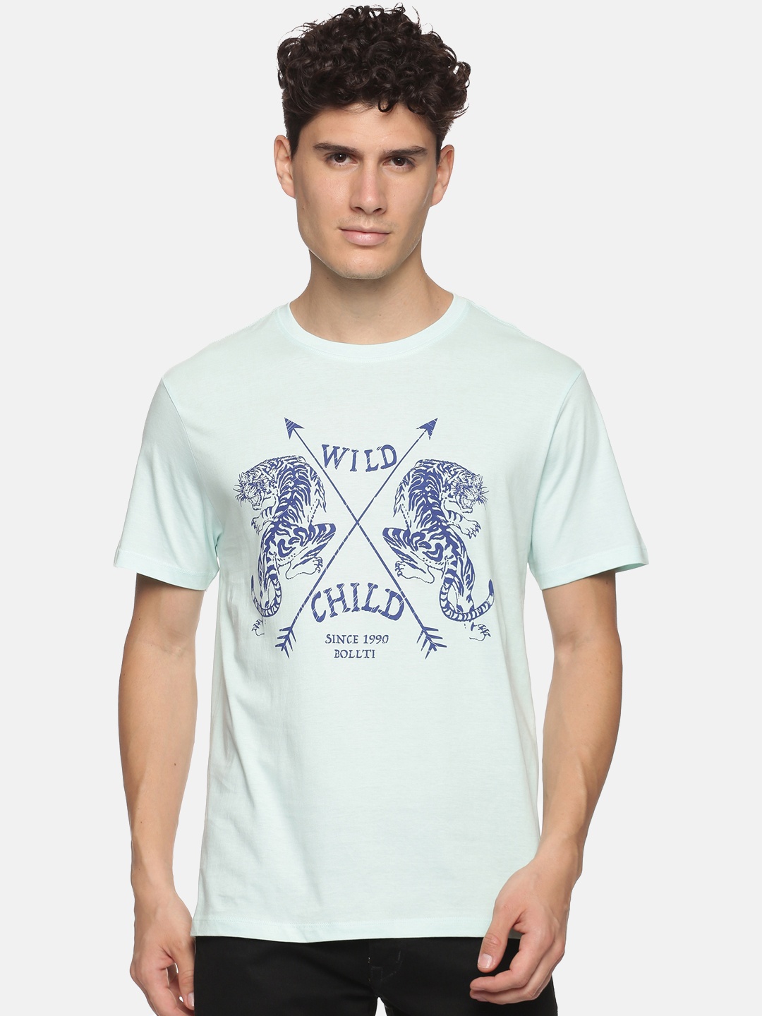 

bollti Graphic Printed Cotton T-Shirt, Blue