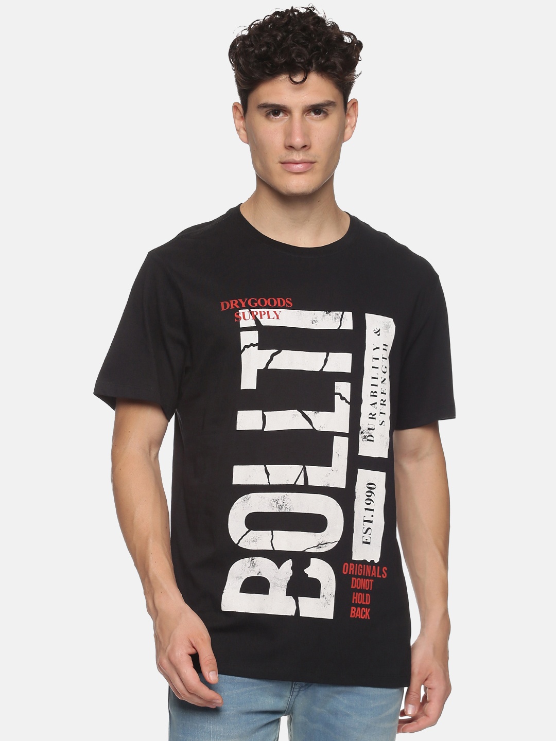

bollti Typography Printed Cotton T-Shirt, Black