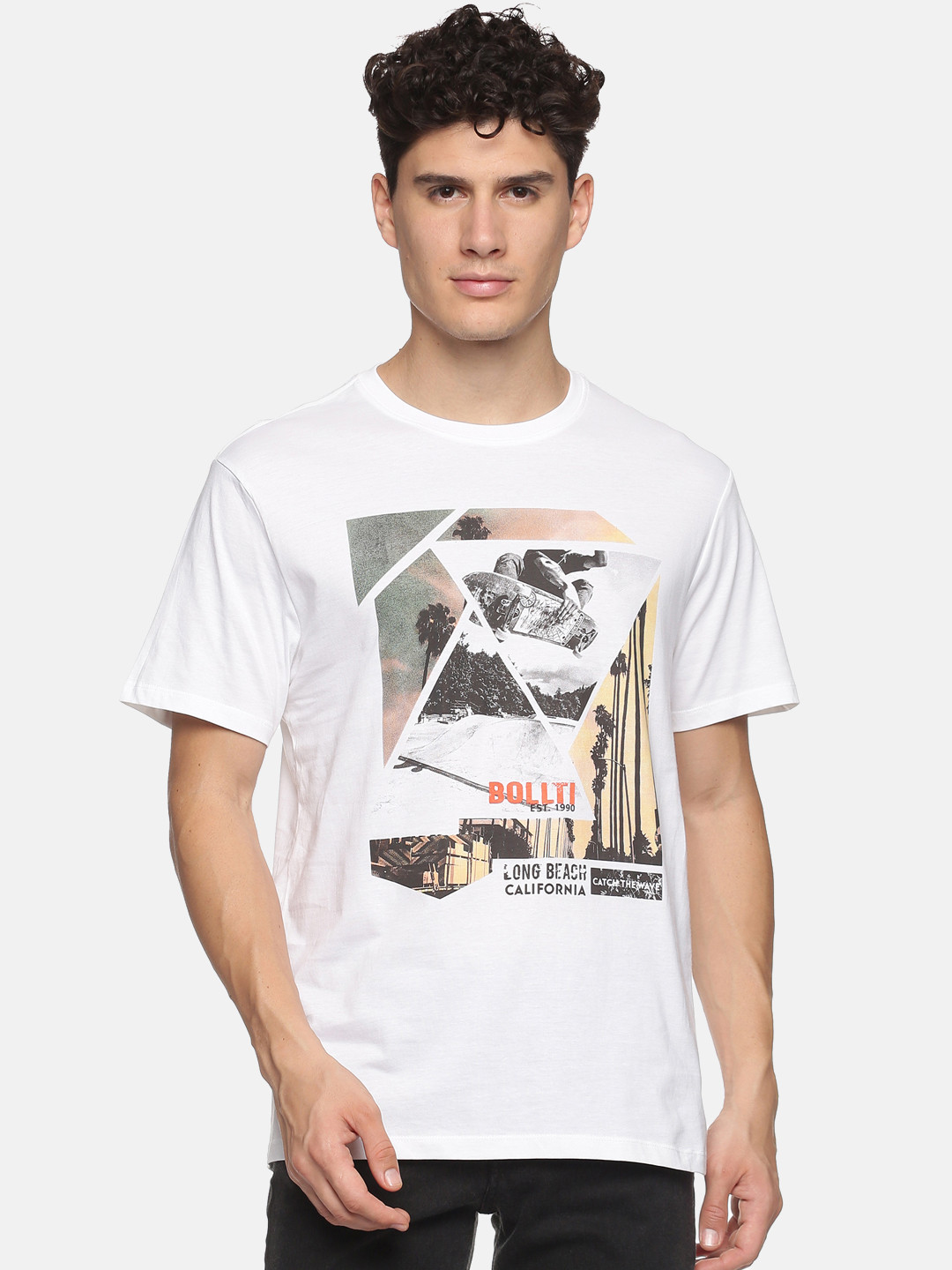 

bollti Graphic Printed Cotton T-Shirt, White