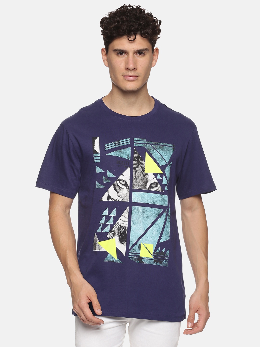 

bollti Graphic Printed Cotton T-Shirt, Navy blue