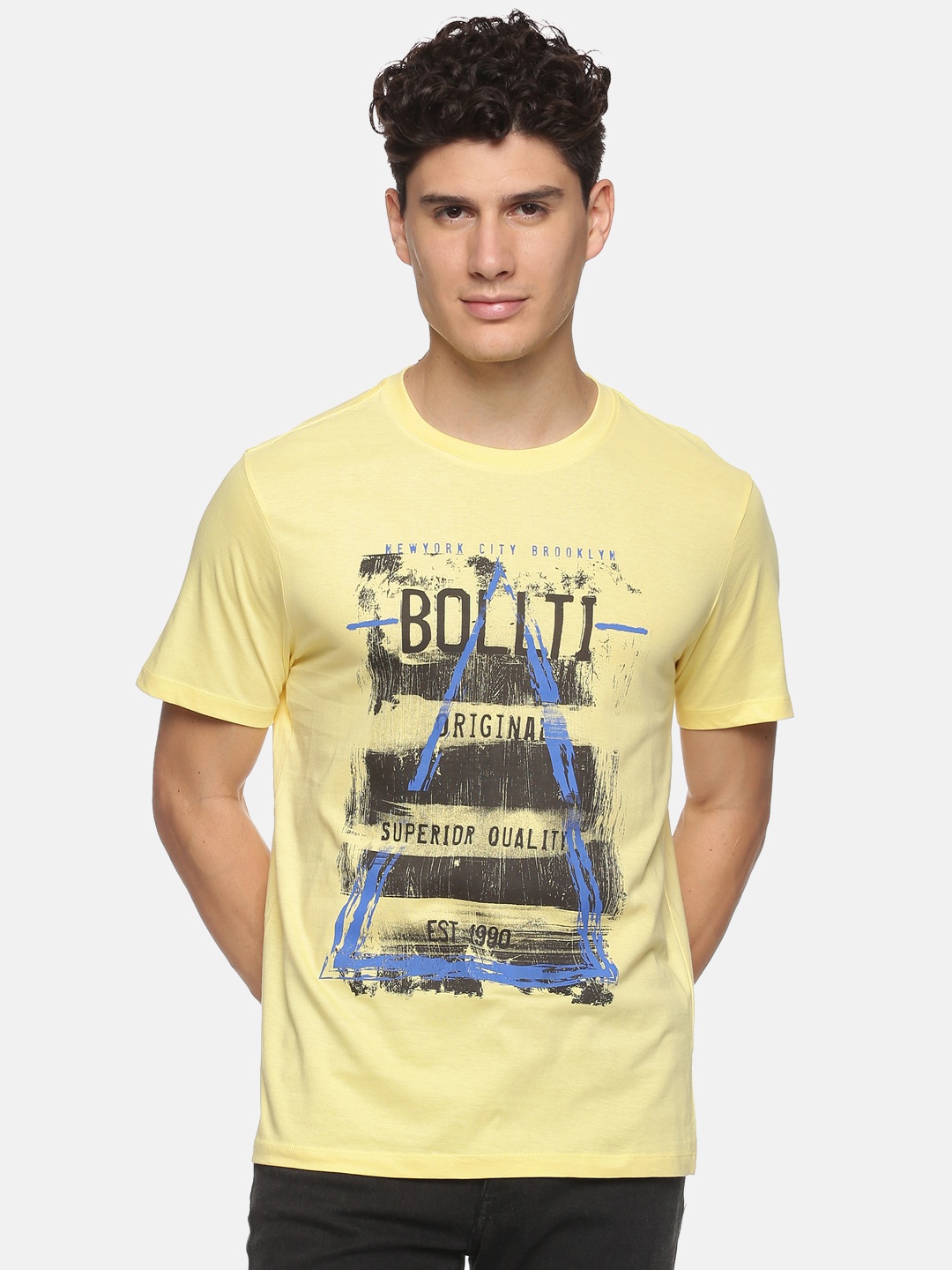 

bollti Typography Printed Pure Cotton T-shirt, Yellow