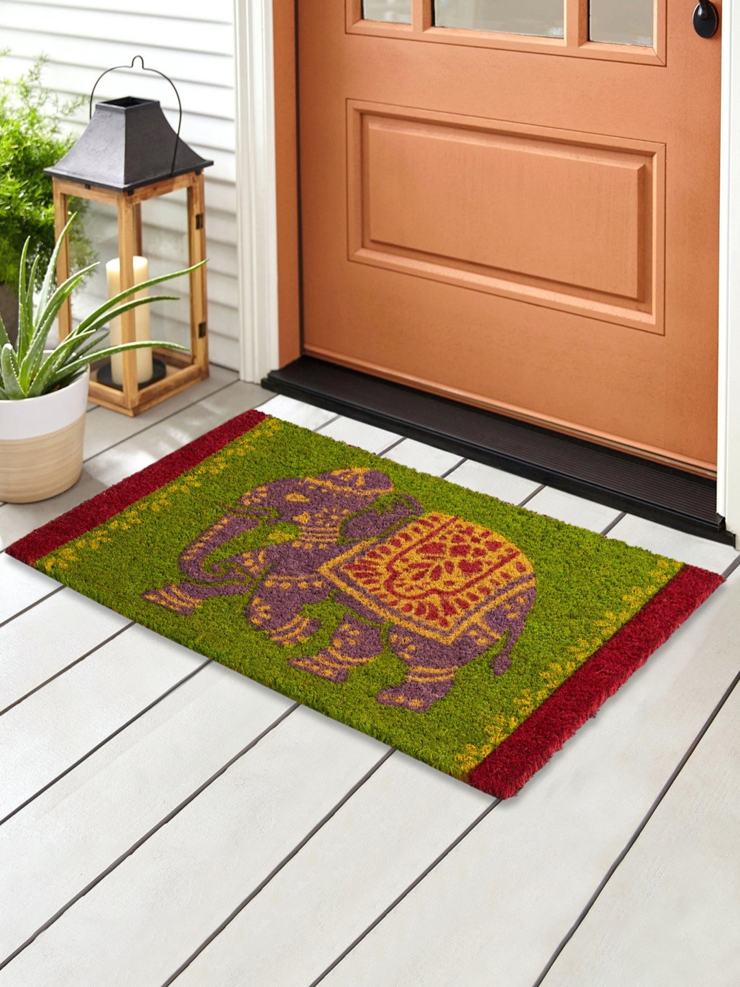 

Home Centre Green & Maroon Elephant Printed Cotton Doormat