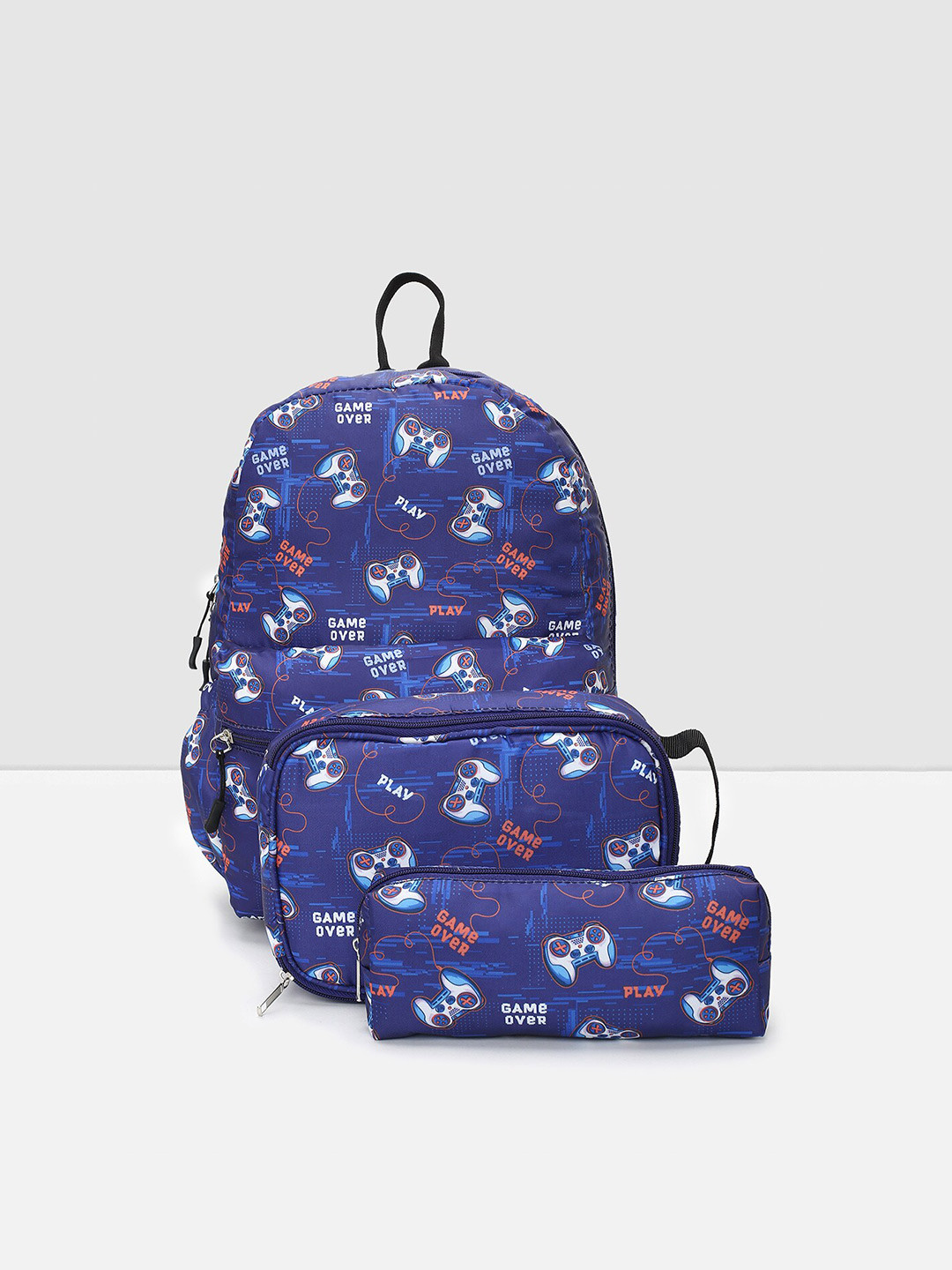 

max Boys Set Of 3 Graphic Printed Non-Padded Backpack, Navy blue