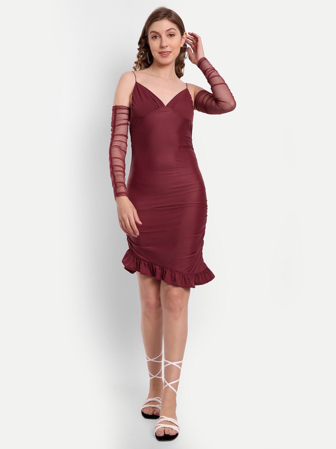 

Emprall Shoulder Straps Cold-Shoulder Bodycon Dress, Burgundy