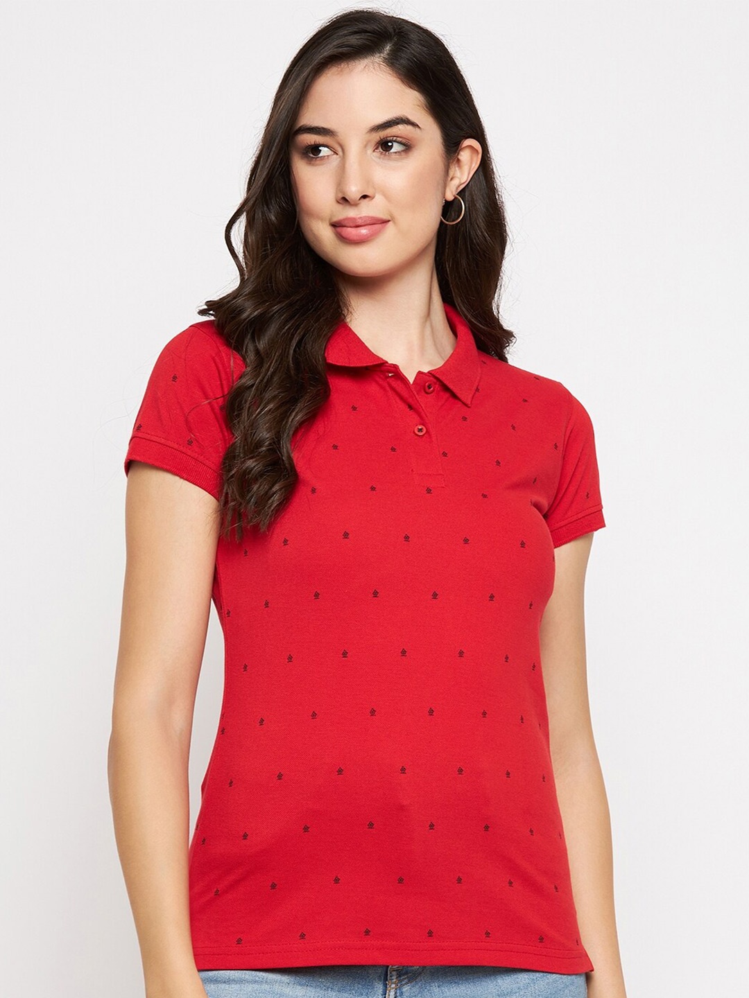 

Okane Conversational Printed Polo Collar Cotton T-shirt, Red