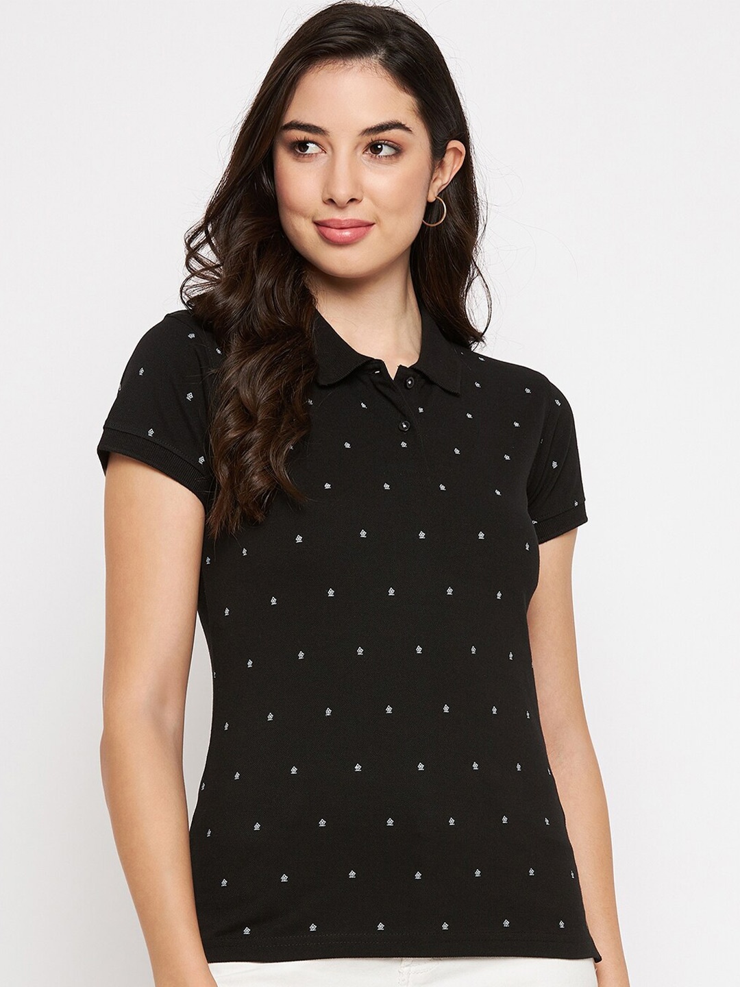 

Okane Conversational Printed Polo Collar Cotton T-shirt, Black
