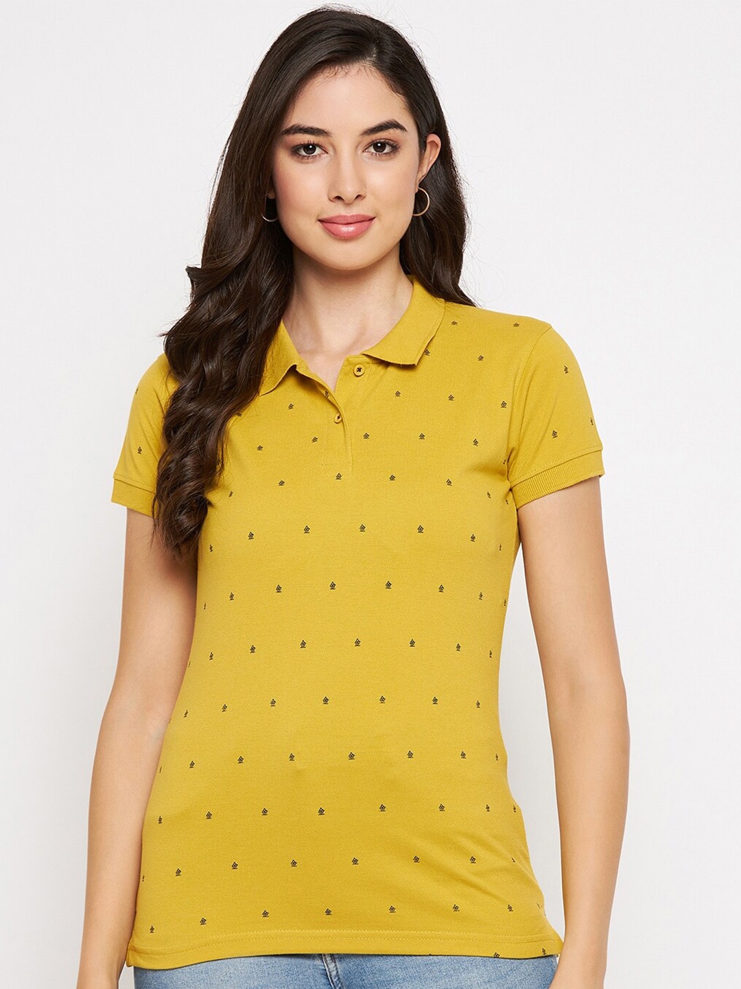 

Okane Conversational Printed Polo Collar Cotton T-shirt, Mustard