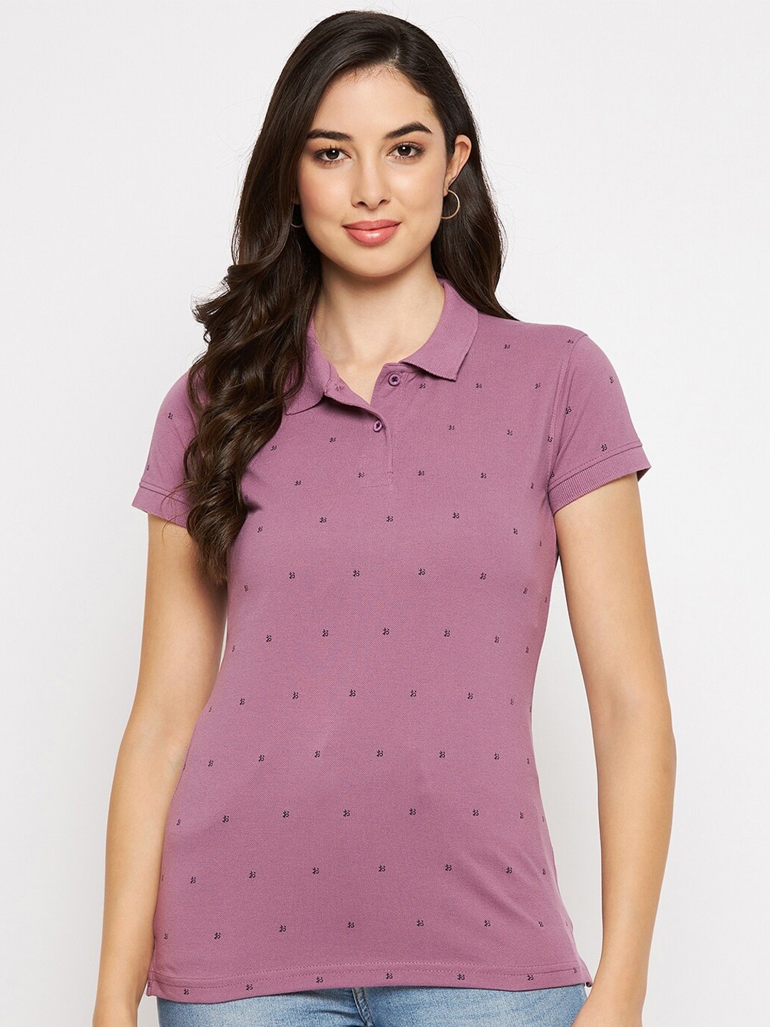 

Okane Conversational Printed Polo Collar Cotton T-shirt, Pink