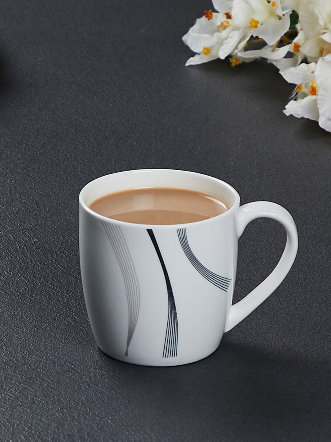 

Home Centre White & Grey Printed Bone China Glossy Coffee Mug - 240 ml