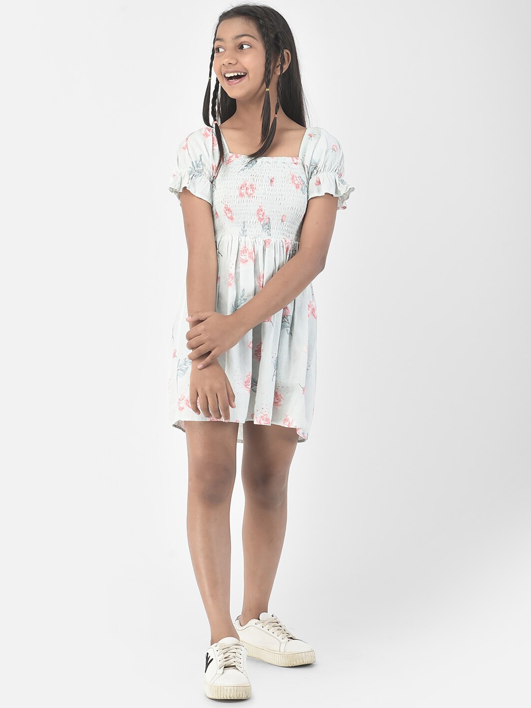 

Crimsoune Club Girls Floral Printed Fit and Flare Dress, Blue