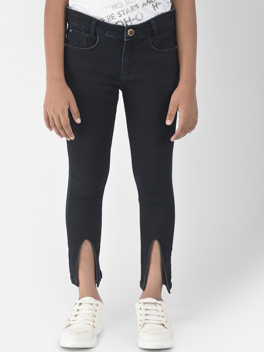 

Crimsoune Club Girls Slim Fit Mid-Rise Stretchable Cut-Out Jeans, Black
