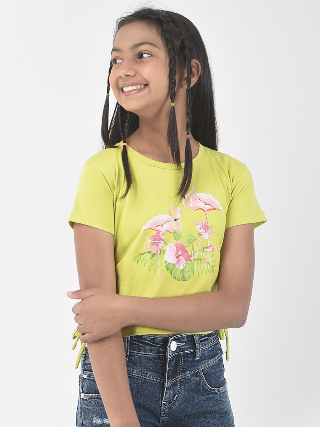 

Crimsoune Club Floral Printed Round Neck Cotton T-shirt, Green