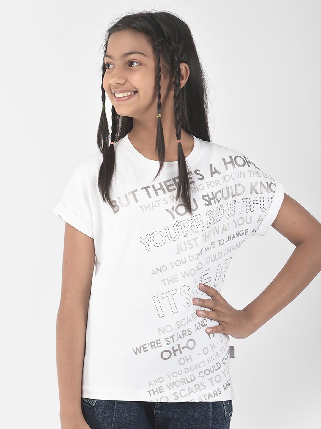 

Crimsoune Club Girls Typography Printed T-shirt, White