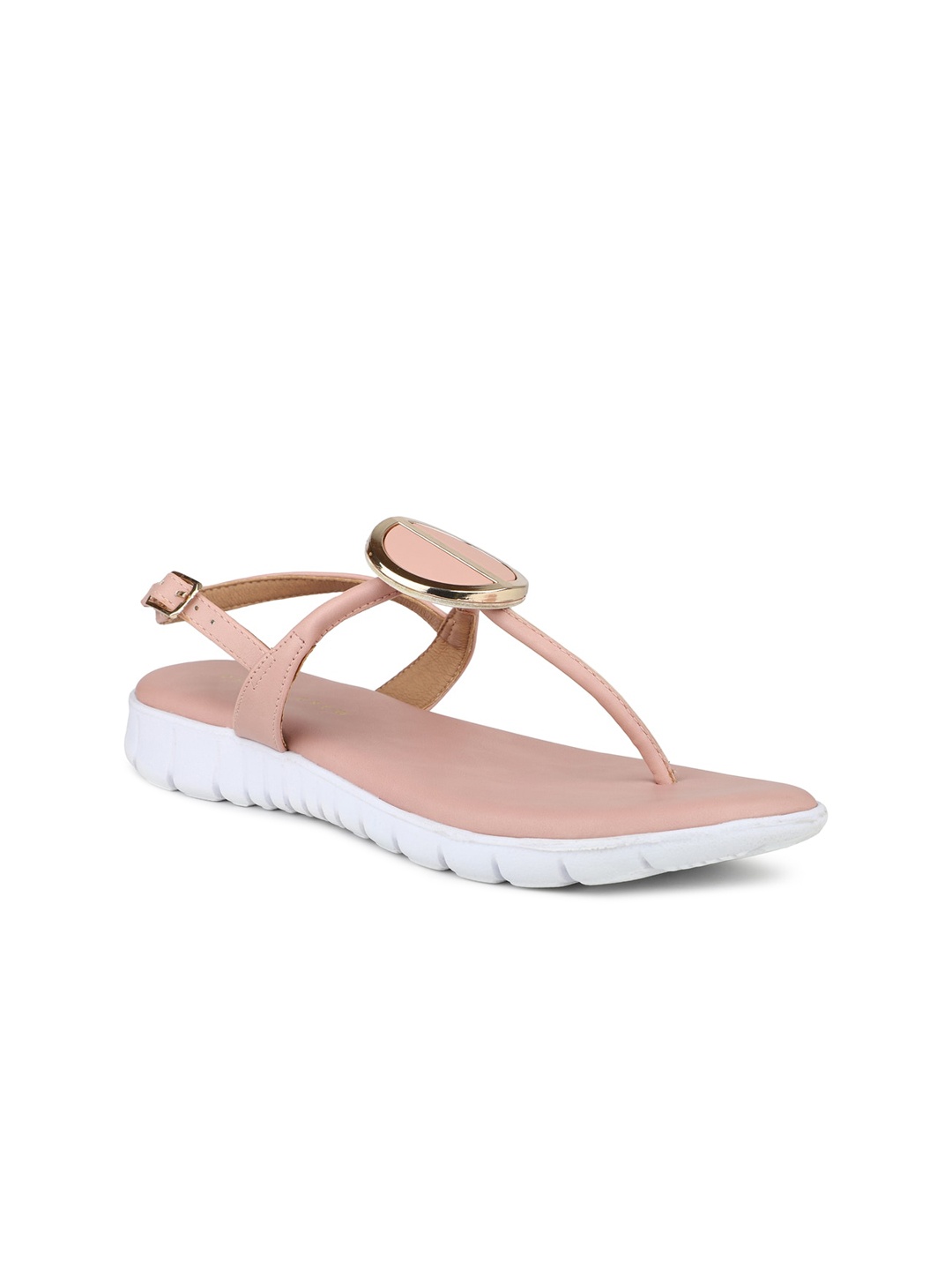 

DESIGN CREW Buckled T-Strap Flats, Pink