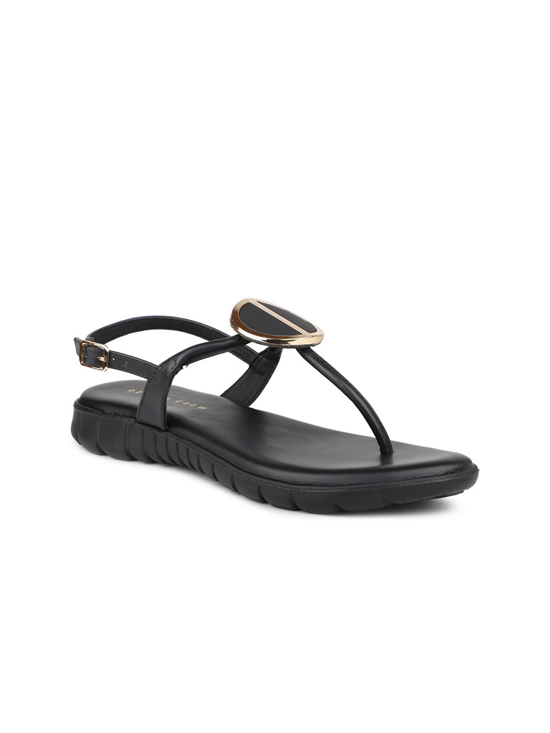 

DESIGN CREW Buckled T-Strap Flats, Black