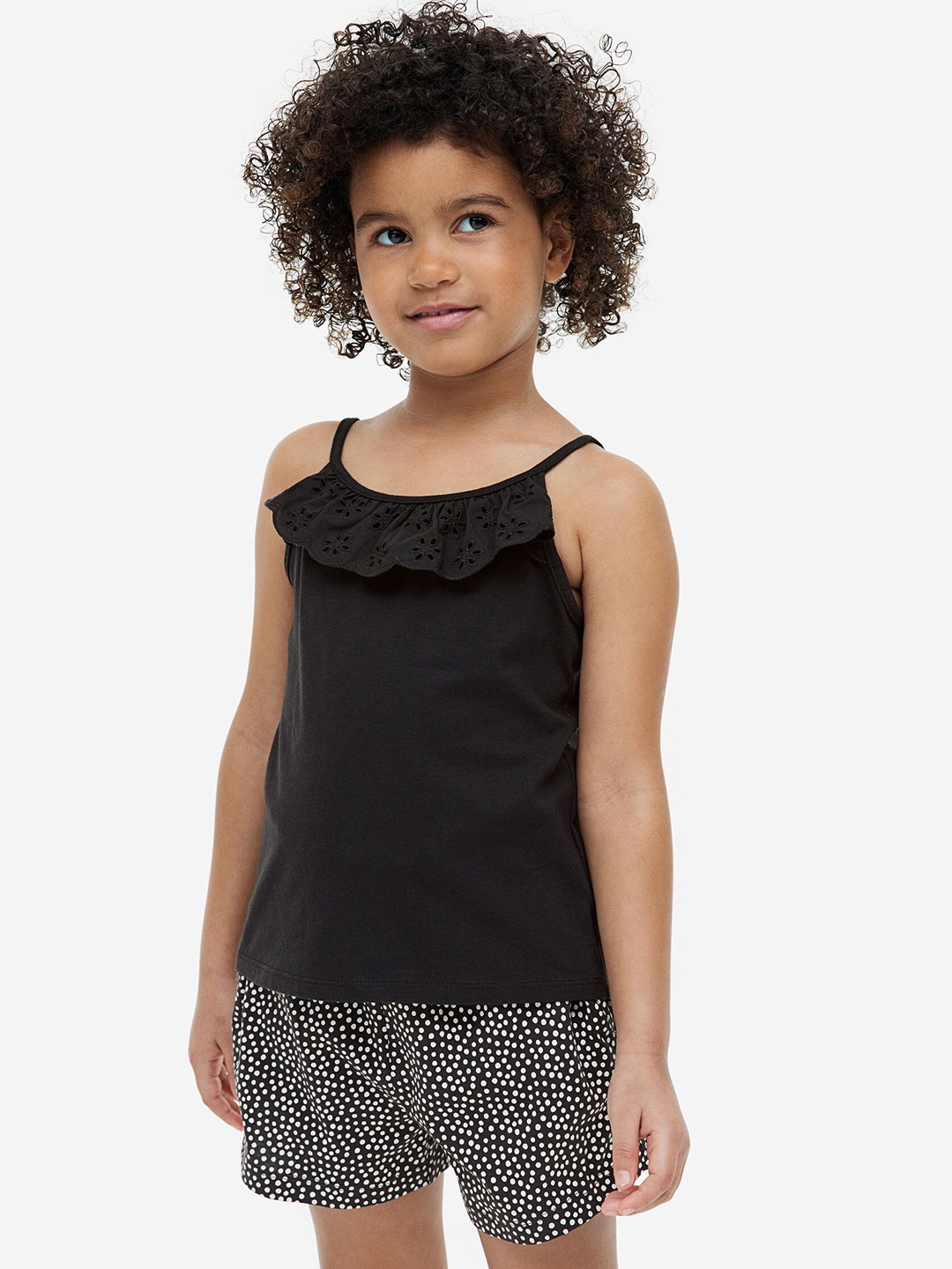 

H&M Girls Patterned Paper Bag Shorts, Black