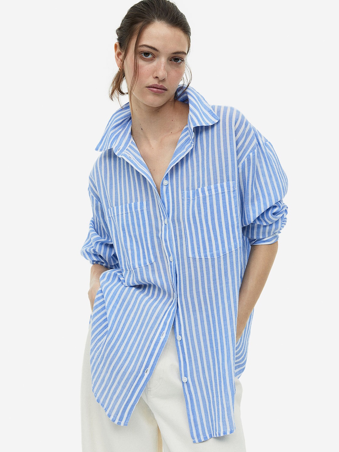 

H&M Women Cotton Shirt, Blue