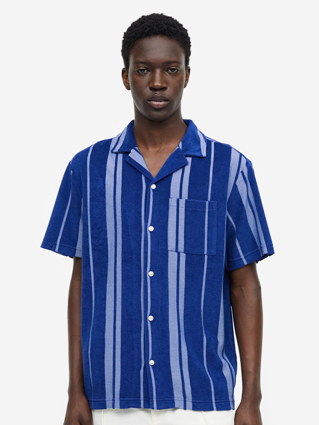 

H&M Men Regular Fit Terry Resort Shirt, Blue