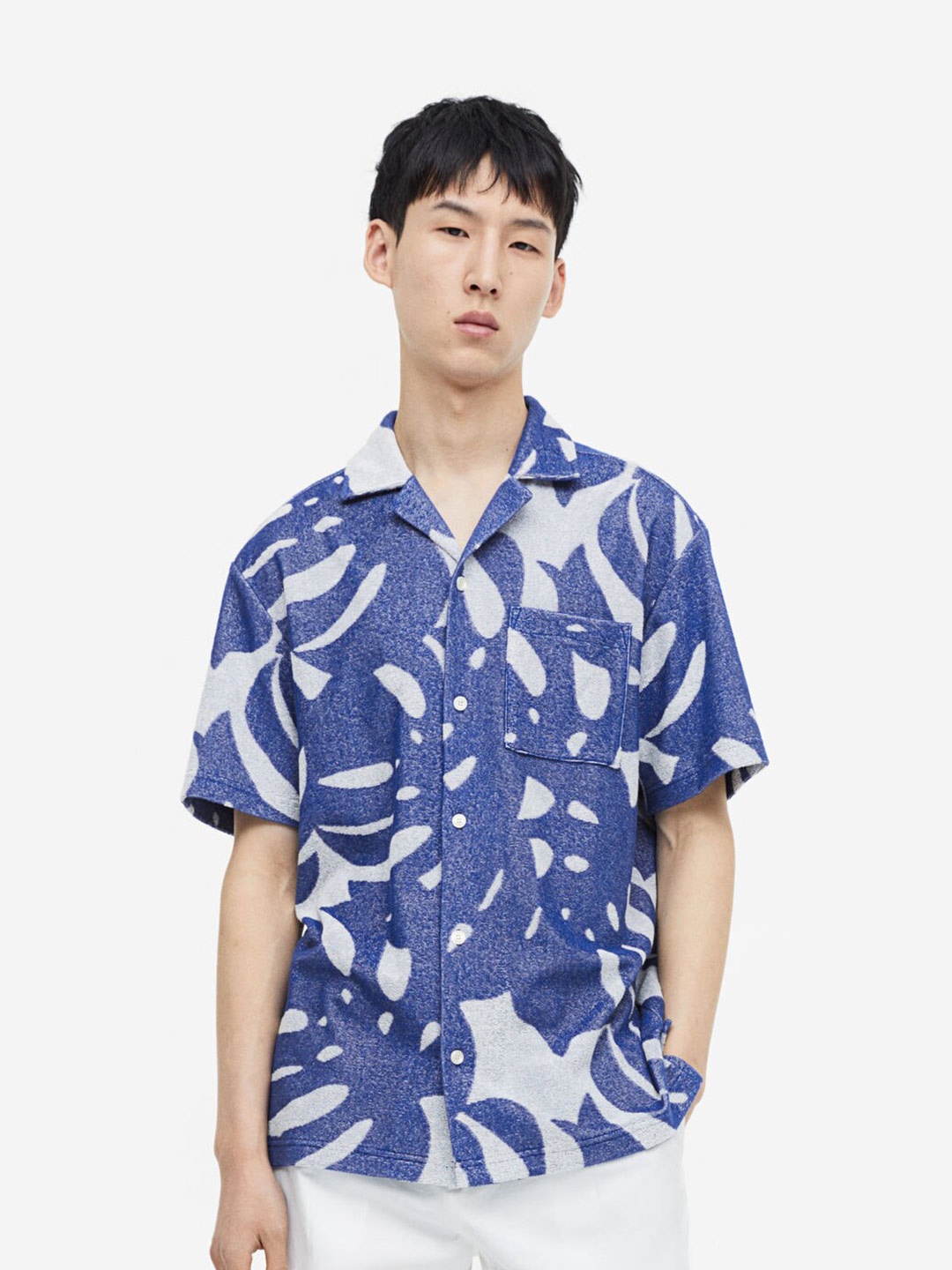 

H&M Regular Fit Terry Resort Shirt, Blue