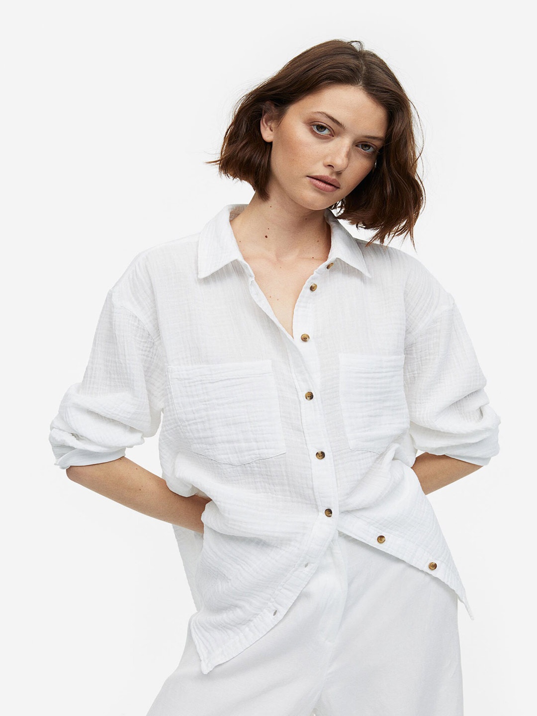 

H&M Women Cotton Shirt, White